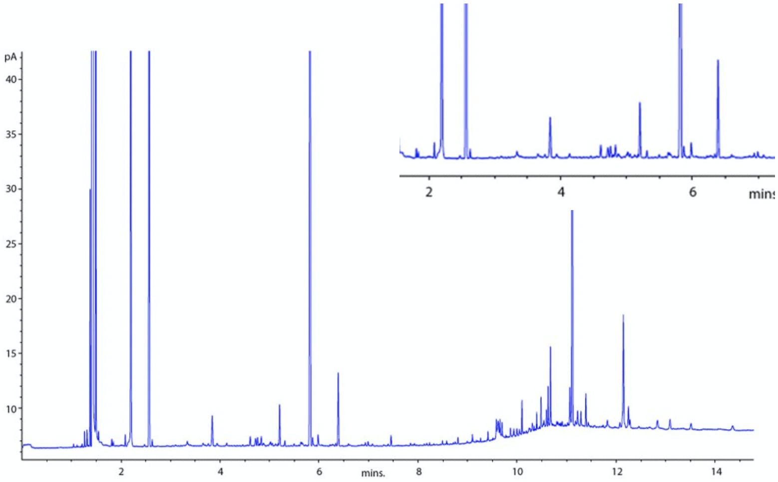 GC chromatogram showing baseline spikes